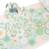 着物用洗える生地 梅花に手まりと糸巻き(淡緑) 1反売り(約12m)