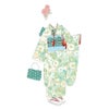着物用洗える生地 梅花に手まりと糸巻き(淡緑) 1反売り(約12m)