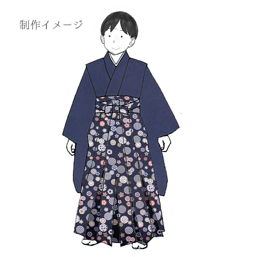 金襴生地(金らん) 流水に丸紋と桜(紺) 10cm単位 切り売り |生地 和柄