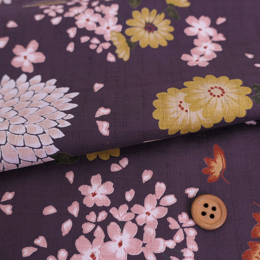 在庫限り/ 和柄コットン生地 花綴り(深紫) 10cm単位 切り売り |生地 和