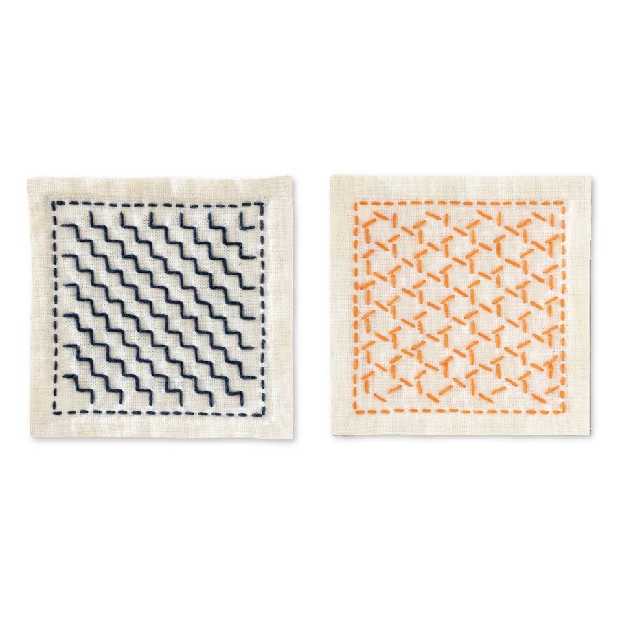 刺し子スターターキット 一目刺しのコースター 段つなぎ・籠目