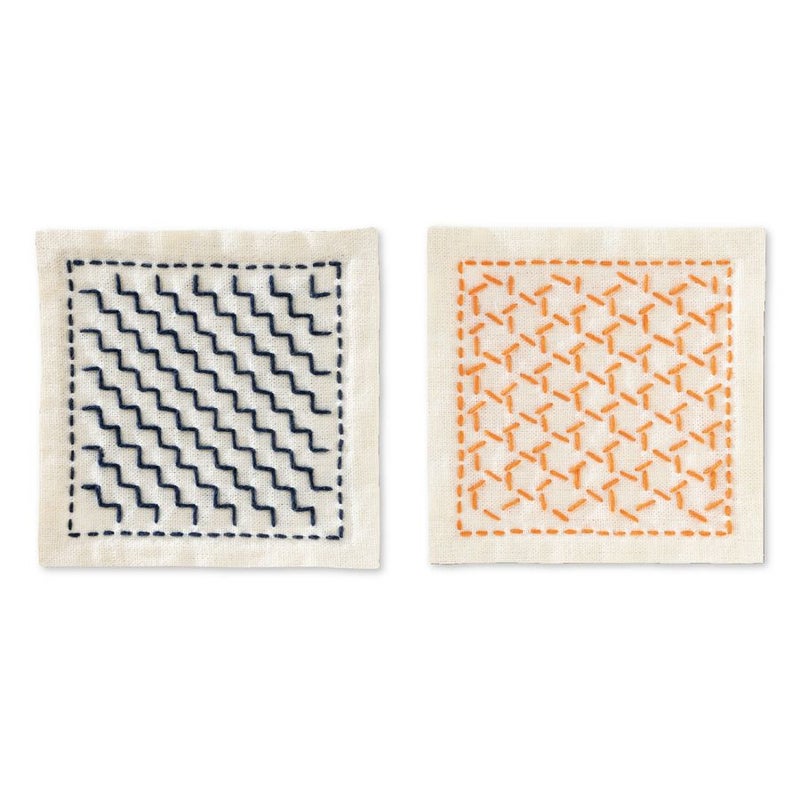 刺し子スターターキット 一目刺しのコースター 段つなぎ・籠目