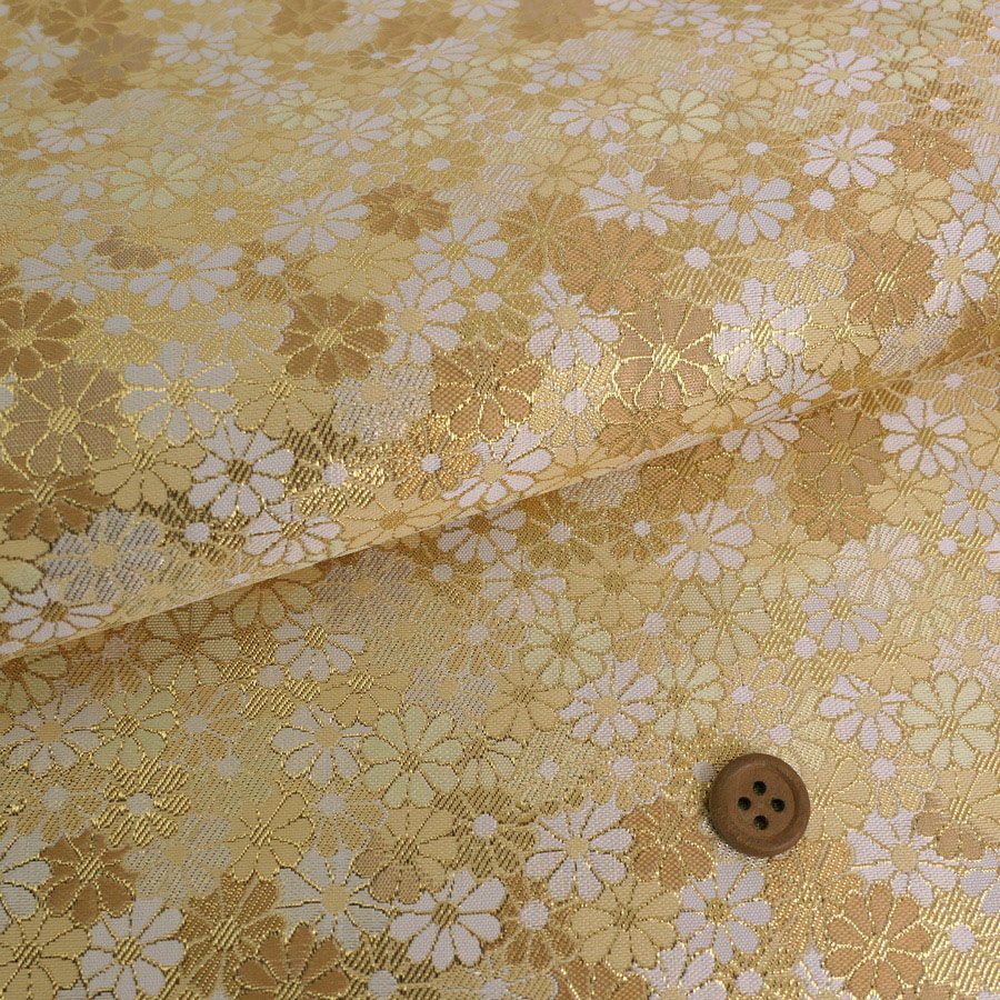 金襴生地(金らん)手裏剣の花(おうど色) 10cm単位 切り売り |生地 和柄