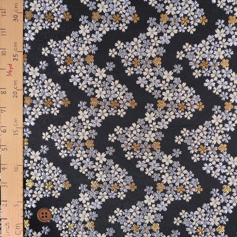 金襴生地(金らん) 桜波(黒/ベージュ) 10cm単位 切り売り