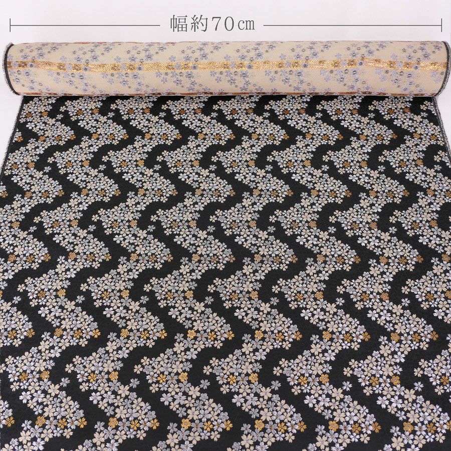金襴生地(金らん) 桜波(黒/ベージュ) 10cm単位 切り売り |生地 和柄
