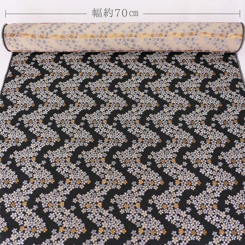 金襴生地(金らん) 桜波(黒/ベージュ) 10cm単位 切り売り