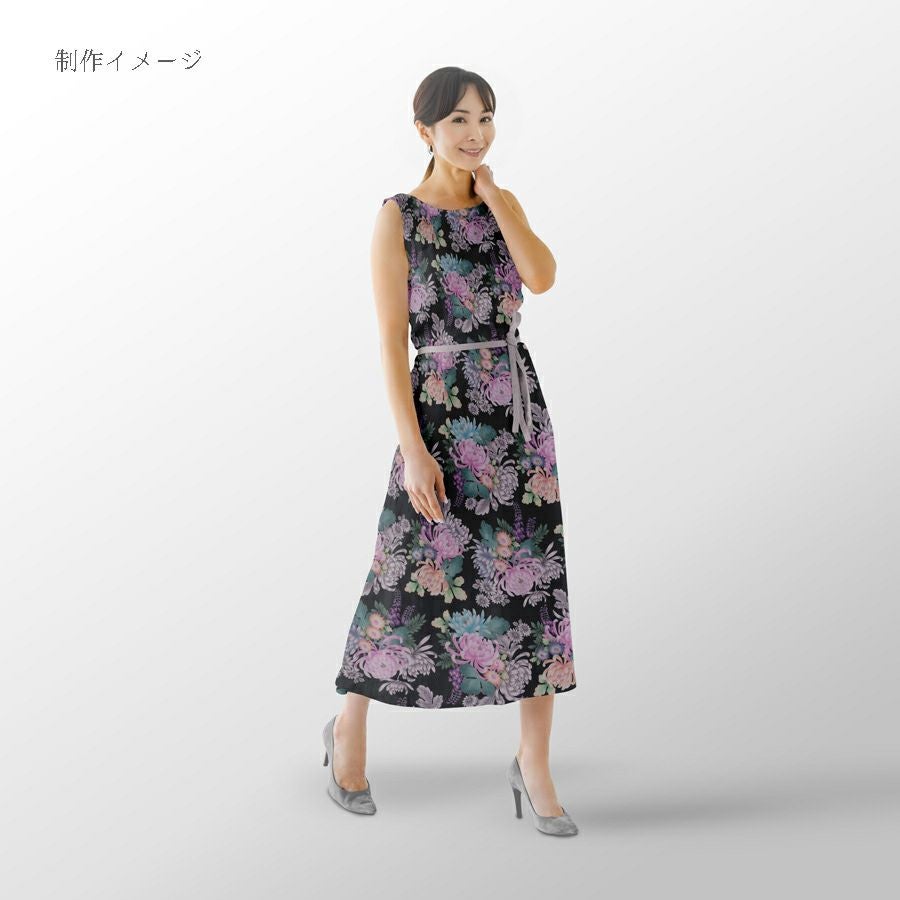 和柄コットン生地 大輪菊の花寄せ(黒) 10cm単位 切り売り