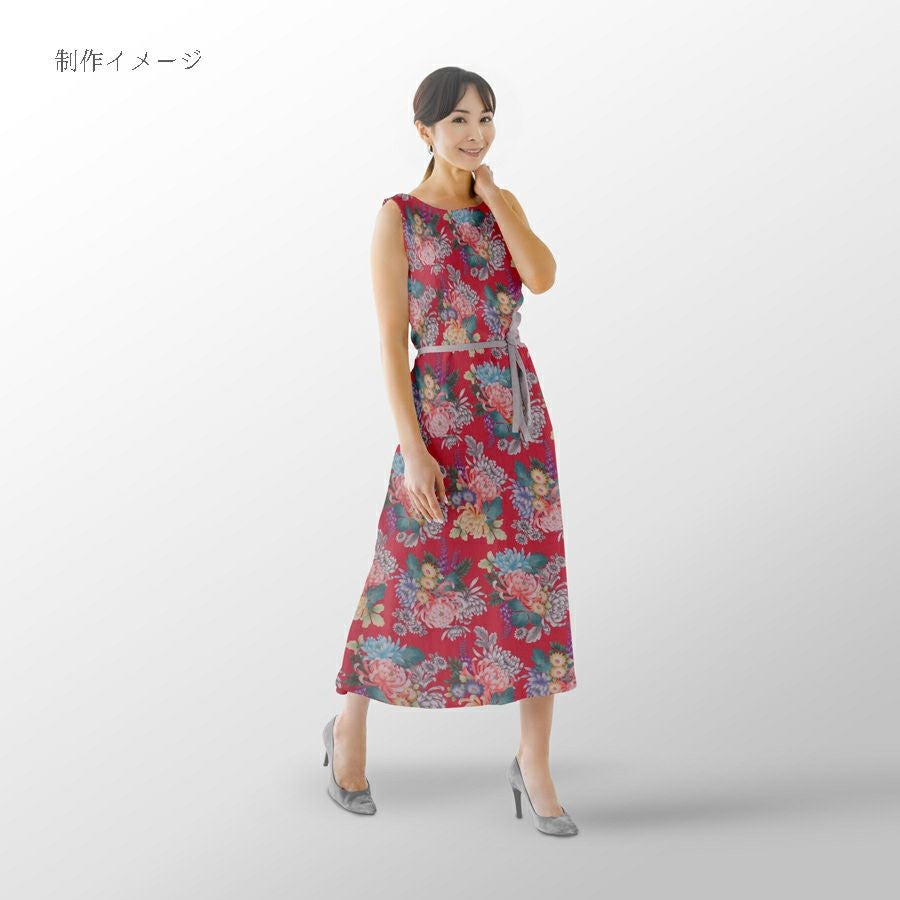 和柄コットン生地 大輪菊の花寄せ(赤) 10cm単位 切り売り
