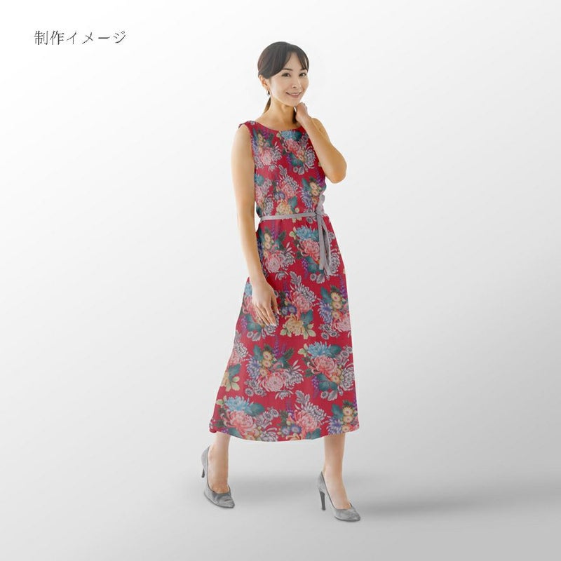 和柄コットン生地 大輪菊の花寄せ(赤) 10cm単位 切り売り