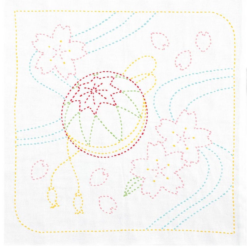 刺し子キット 花ふきん 桜と手まり(白)刺し子デビューに！かわいい和柄ふきんキット｜説明書付き