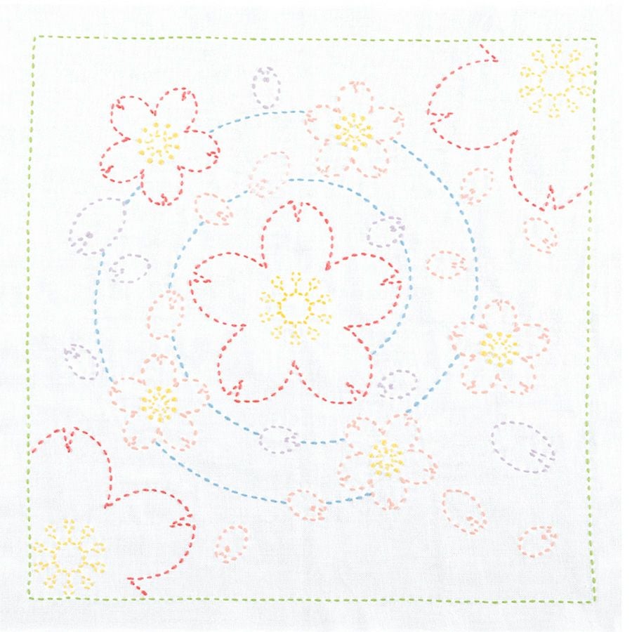 刺し子キット 花ふきん 水辺の桜(白) オリムパス製絲刺子布巾 桜モチーフ 英訳付 海外のギフトにも