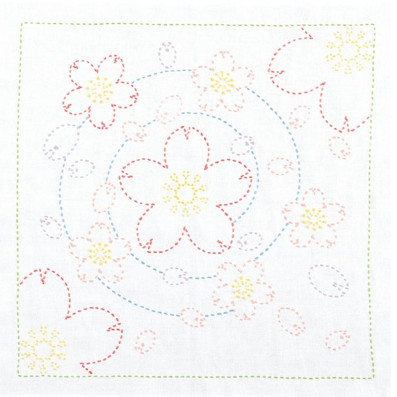 刺し子キット 花ふきん 水辺の桜(白) オリムパス製絲刺子布巾 桜モチーフ 英訳付 海外のギフトにも