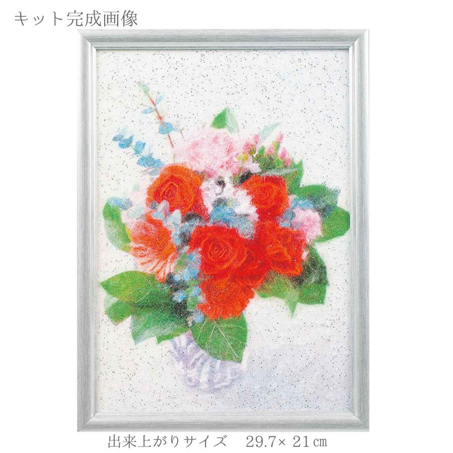 メタリックヤーンの貼り絵アート 手作りキット ブーケ |生地 和柄/和布