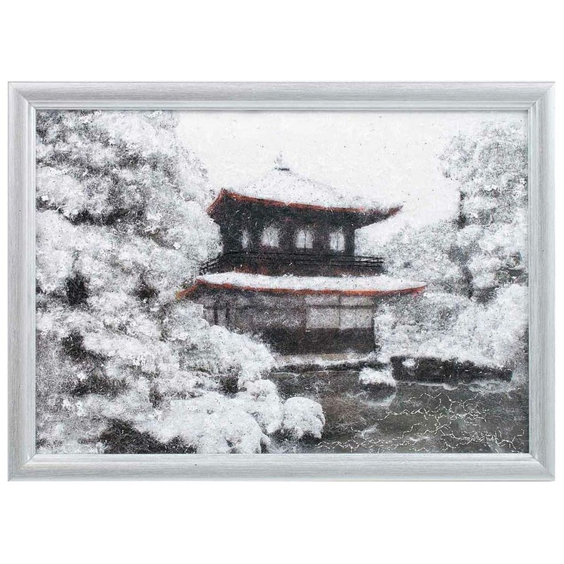 メタリックヤーンの貼り絵アート 手作りキット 銀閣寺 雪に包まれた銀閣寺が美しい 気軽にアートを楽しむ手作りキット