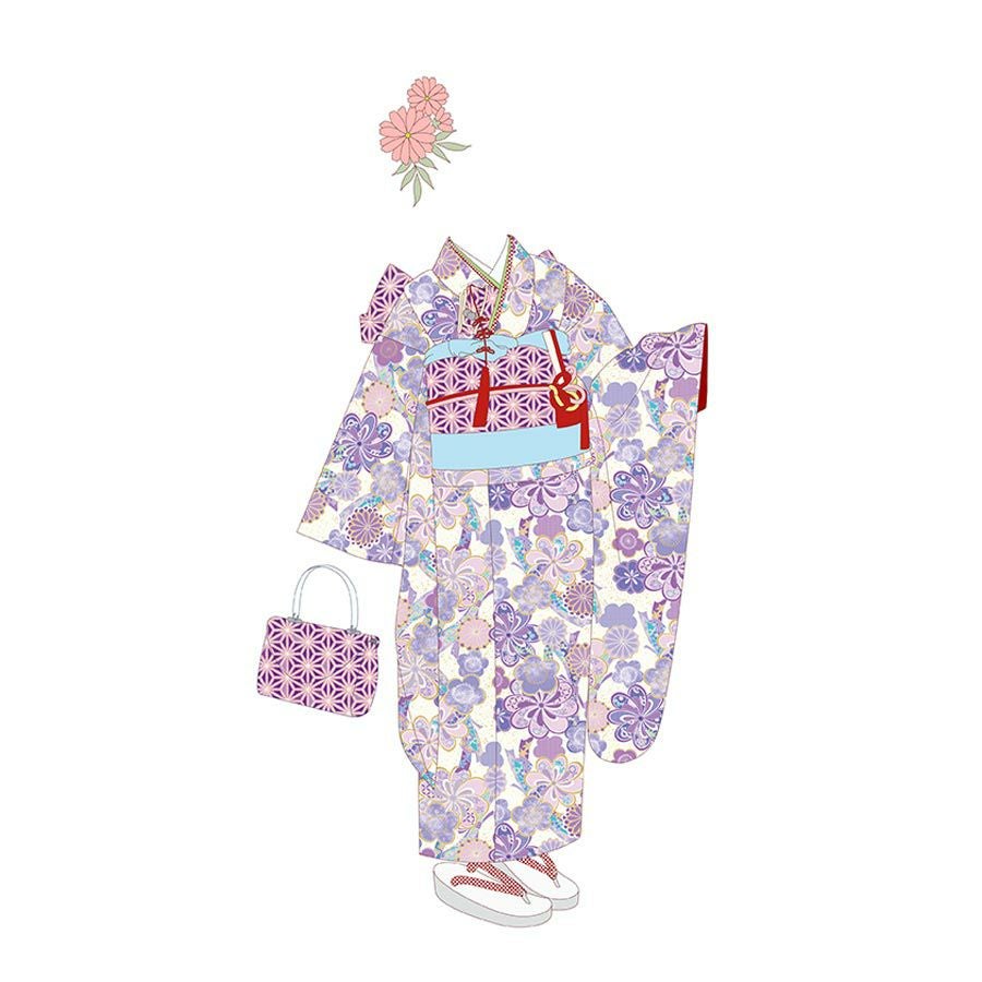 薄紫 着物用下着 オリジナルデザイン 着物用洗える生地 束ねのしに和花(薄紫) 1反売り(約12m) |生地 和柄