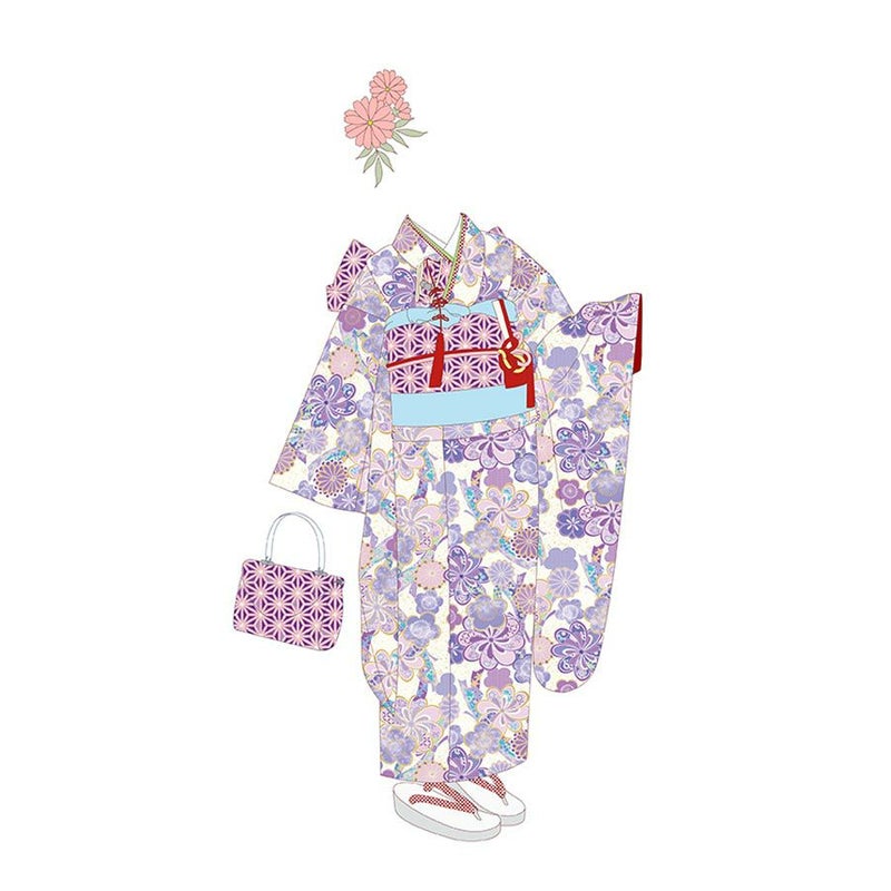 着物用洗える生地 束ねのしに和花(薄紫) 1反売り(約12m) 七五三の祝い着や和装小物に華やか上品なポリエステル和柄反物