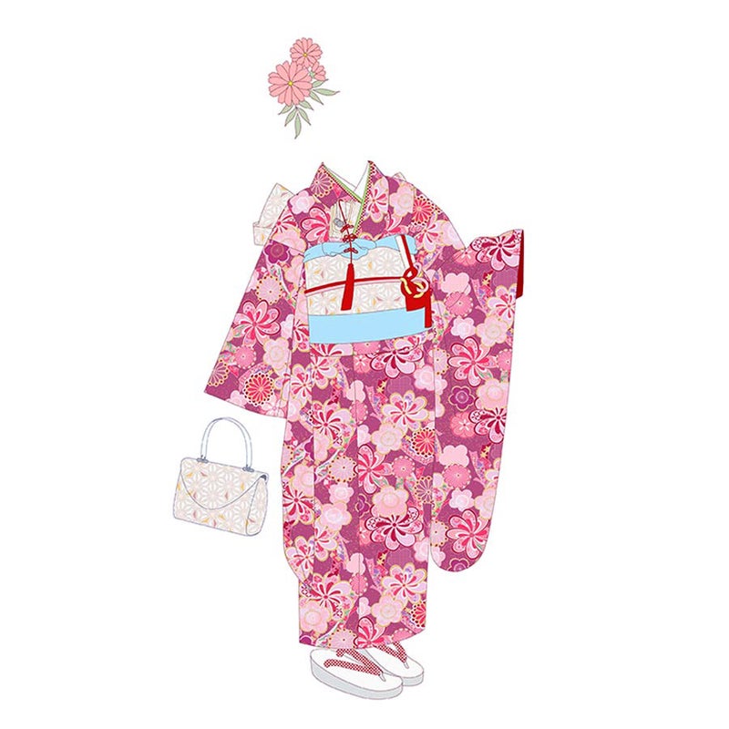 着物用洗える生地 束ねのしに和花(ピンク) 1反売り(約12m) 七五三の祝い着や和装小物に華やか上品なポリエステル和柄反物