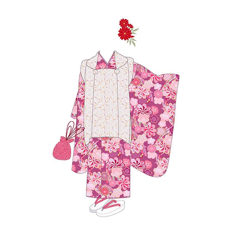 着物用洗える生地 束ねのしに和花(ピンク) 1反売り(約12m) 七五三の祝い着や和装小物に華やか上品なポリエステル和柄反物