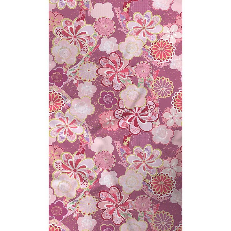 着物用洗える生地 束ねのしに和花(ピンク) 1反売り(約12m) 七五三の祝い着や和装小物に華やか上品なポリエステル和柄反物