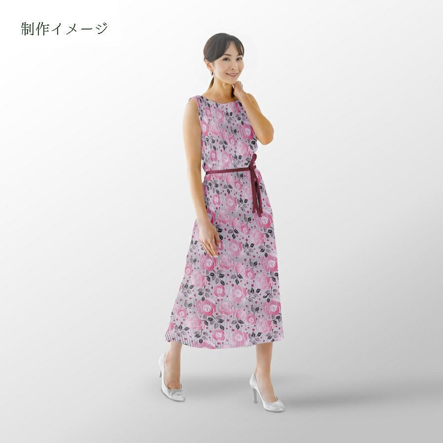 ポリちりめん生地 縞にばら(ピンク/グレイ) 10cm単位 切り売り ポリエステルちりめん ポリ縮緬 洋風 薔薇 バラ 縦縞ストライプ