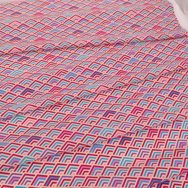 ポリちりめん生地 ジオメトリック青海波(紅霞) 10cm単位 切り売り 洗えるちりめん よさこい衣装生地 水洗い可 ポリエステル縮緬