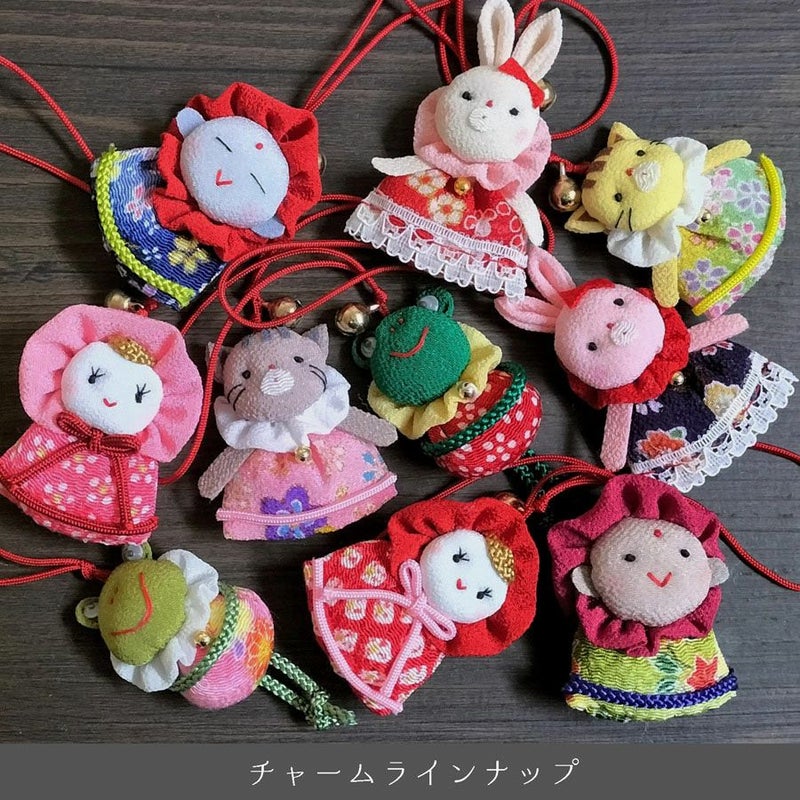 ちりめん手芸キット 仔猫のチャーム・2個セット 和風雑貨好きにちりめんで作る子猫の飾り ハンドメイドキット