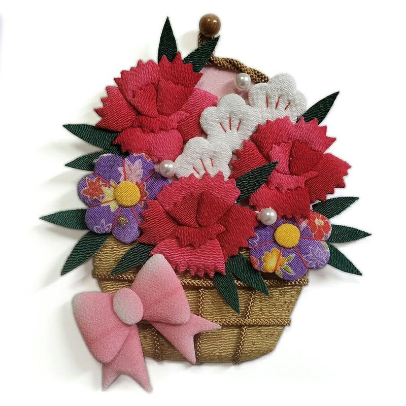押絵キット カーネーションの花籠 母の日プレゼントハンドメイド ちりめん押し絵 花の和風アート