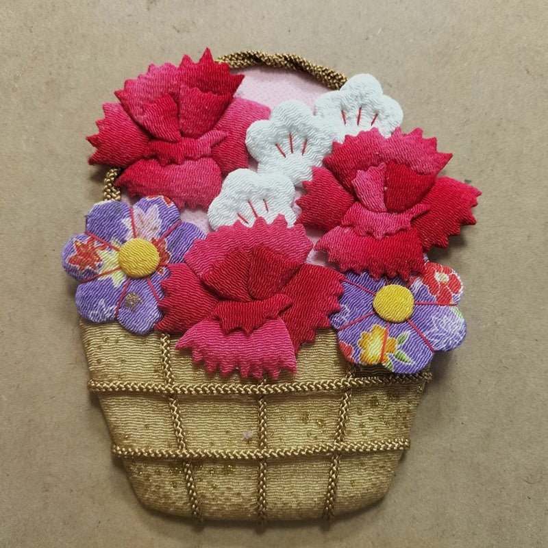 押絵キット カーネーションの花籠 母の日プレゼントハンドメイド ちりめん押し絵 花の和風アート