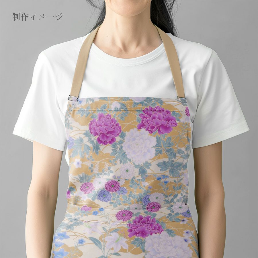 和柄コットン生地 琳派風の四季花(紫) 10cm単位 切り売り |生地 和柄