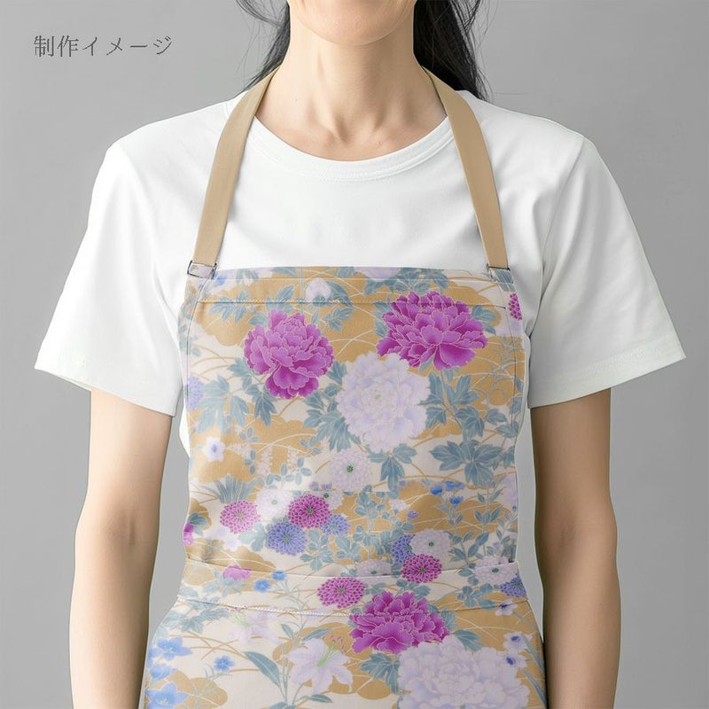 和柄コットン生地 琳派風の四季花(紫) 10cm単位 切り売り 和風花柄シーチング 四季富花 和風内装クロスやインテリアにも
