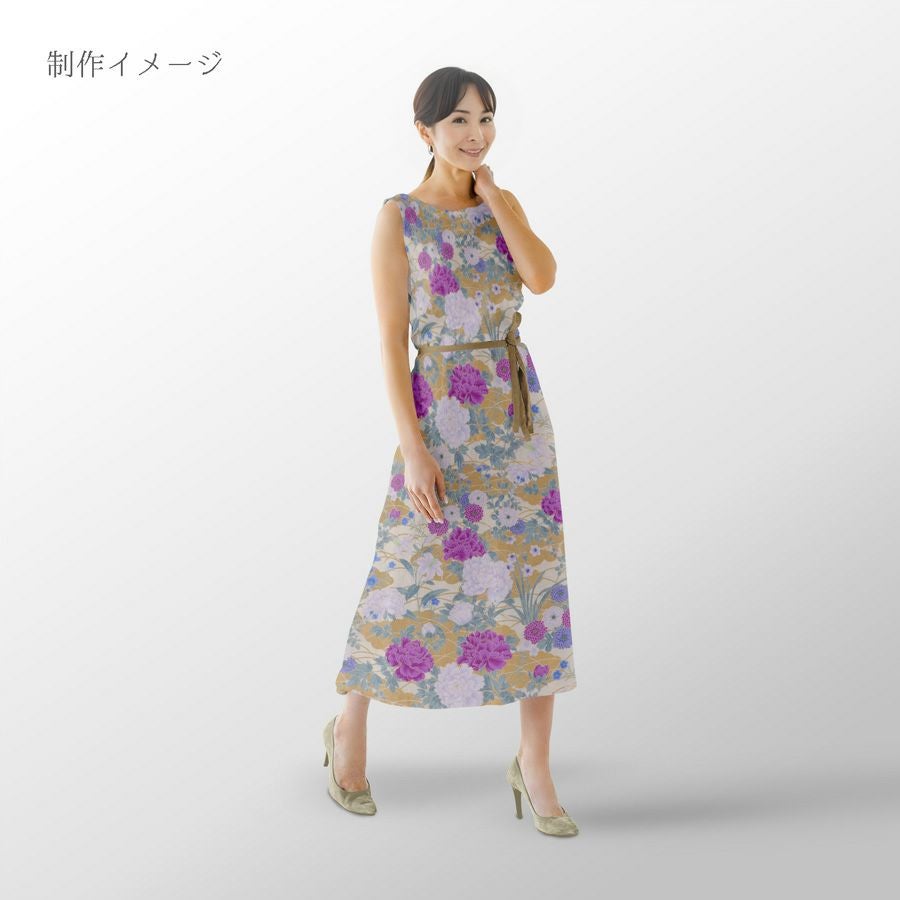 和柄コットン生地 琳派風の四季花(紫) 10cm単位 切り売り 和風花柄シーチング 四季富花 和風内装クロスやインテリアにも