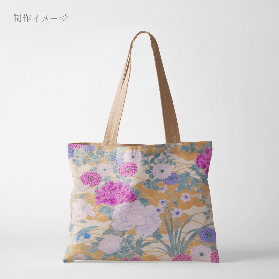 和柄コットン生地 琳派風の四季花(紫) 10cm単位 切り売り |生地 和柄