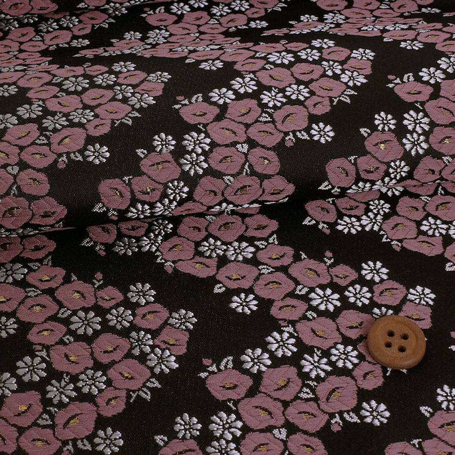 金襴生地(金らん) 椿波(黒/ピンク) 10cm単位 切り売り |生地 和柄/和布