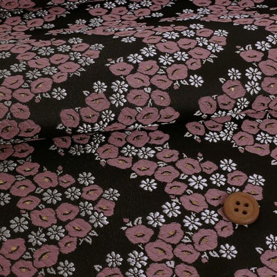 金襴生地(金らん) 椿波(黒/ピンク) 10cm単位 切り売り |生地 和柄/和布 