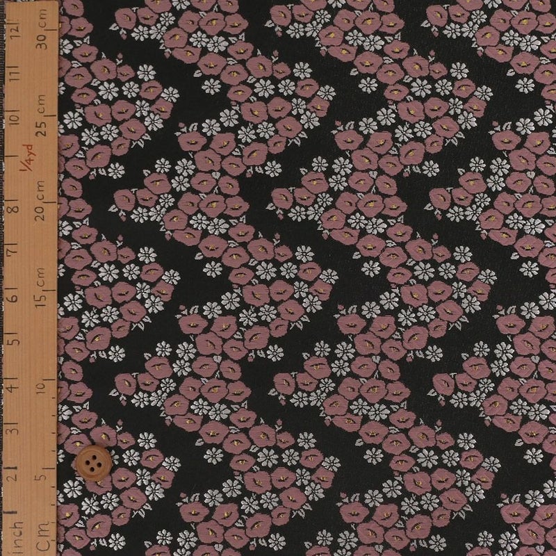 金襴生地(金らん) 椿波(黒/ピンク) 10cm単位 切り売り 京都西陣織物 モダンなつばき柄きんらん 和柄布 和風 帯や小物に