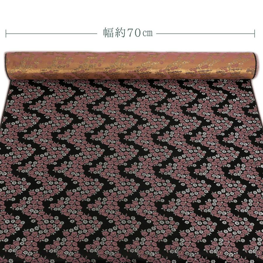金襴生地(金らん) 椿波(黒/ピンク) 10cm単位 切り売り |生地 和柄/和布