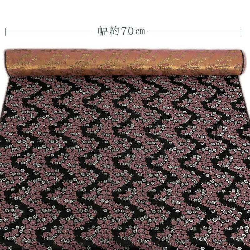 金襴生地(金らん) 椿波(黒/ピンク) 10cm単位 切り売り 京都西陣織物 モダンなつばき柄きんらん 和柄布 和風 帯や小物に