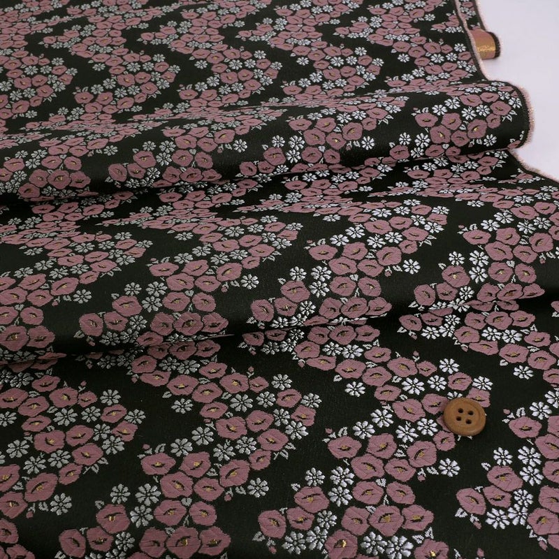 金襴生地(金らん) 椿波(黒/ピンク) 10cm単位 切り売り 京都西陣織物 モダンなつばき柄きんらん 和柄布 和風 帯や小物に