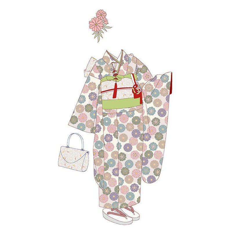 着物用洗える生地 菊梅並べ(くすみカラー) 1反売り(約12m) 七五三晴れ着生地 子ども着物反物 女の子可愛い和柄布地 花柄