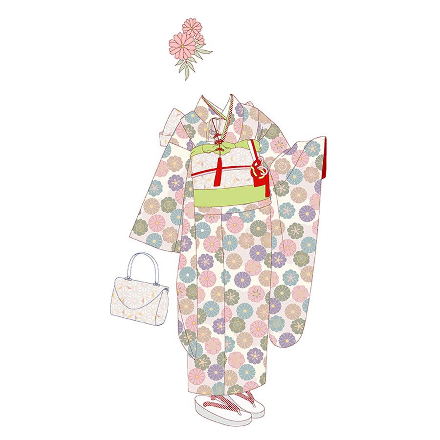 着物用洗える生地 菊梅並べ(くすみカラー) 1反売り(約12m) 七五三晴れ着生地 子ども着物反物 女の子可愛い和柄布地 花柄
