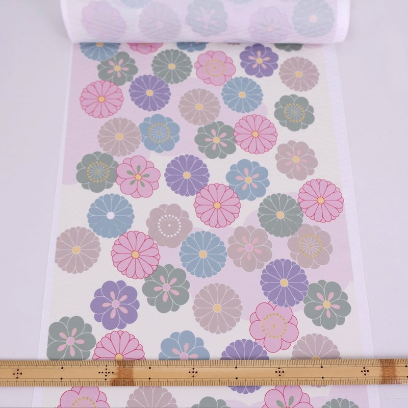 着物用洗える生地 菊梅並べ(くすみカラー) 1反売り(約12m) 七五三晴れ着生地 子ども着物反物 女の子可愛い和柄布地 花柄