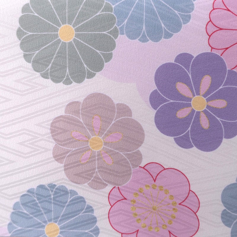 着物用洗える生地 菊梅並べ(くすみカラー) 1反売り(約12m) 七五三晴れ着生地 子ども着物反物 女の子可愛い和柄布地 花柄