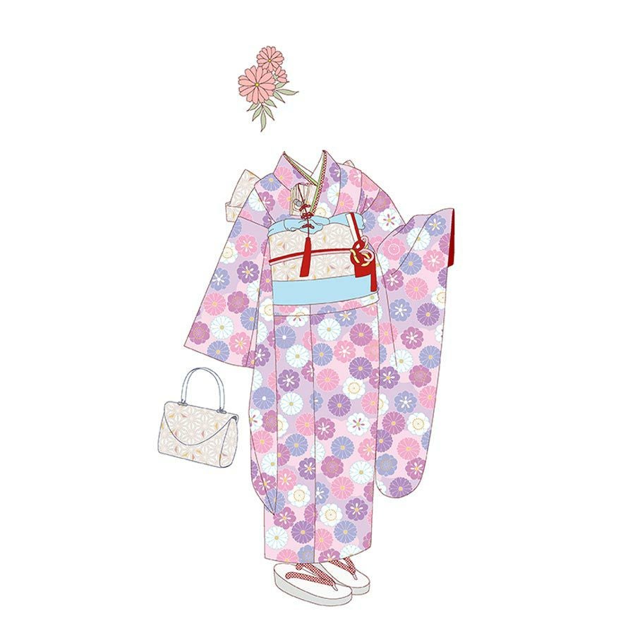 着物用洗える生地 菊梅並べ(ピンク) 1反売り(約12m) 七五三晴れ着生地 子ども着物反物 女の子可愛い和風花柄布地