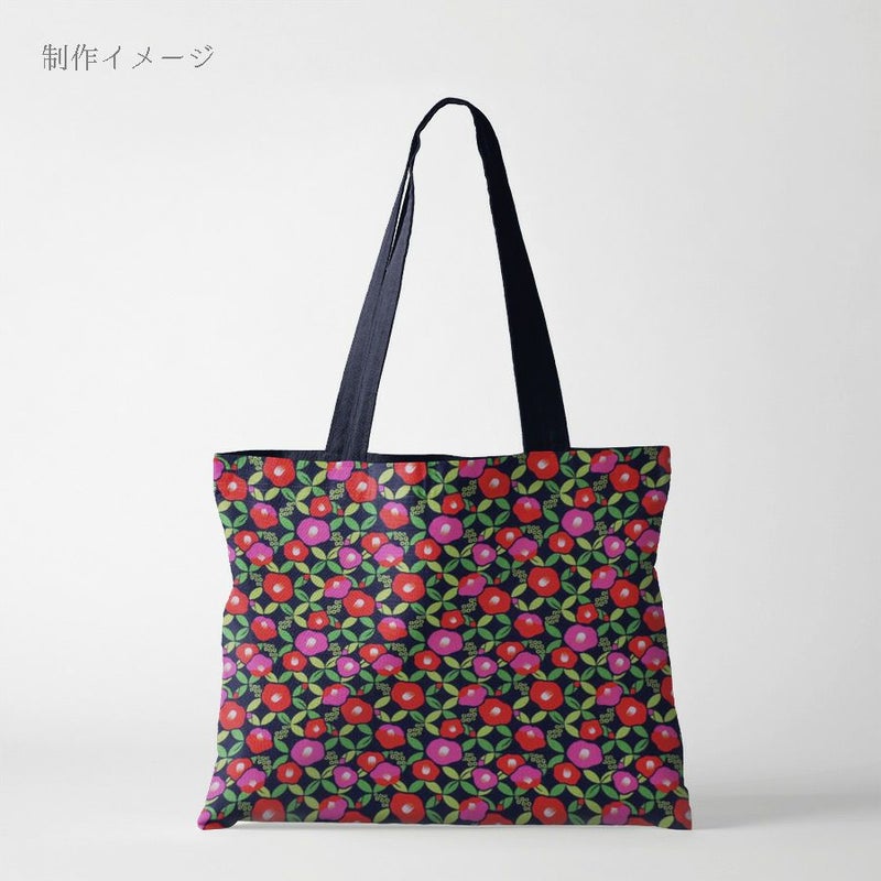 ポリちりめん生地 椿七宝(濃紺) 10cm単位 切り売り 和の小物・洋服に 水洗い可能なポリエステル しっぽう つばき