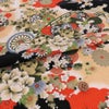 古布再現ちりめん生地 水辺の花景色(黒) 10cm単位 切り売り ビンテージ感ただよう手染めレーヨン縮緬/チリメン 七五三着物柄