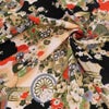 古布再現ちりめん生地 水辺の花景色(黒) 10cm単位 切り売り ビンテージ感ただよう手染めレーヨン縮緬/チリメン 七五三着物柄