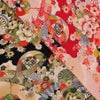 古布再現ちりめん生地 水辺の花景色(黒) 10cm単位 切り売り ビンテージ感ただよう手染めレーヨン縮緬/チリメン 七五三着物柄