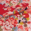 古布再現ちりめん生地 水辺の花景色(赤) 10cm単位 切り売り ビンテージ感ただよう手染めレーヨン縮緬/チリメン 七五三着物柄