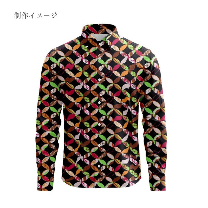 ポリちりめん生地 彩り七宝(黒) 10cm単位 切り売り 和モダン柄和調布地 よさこい衣装・洋服地 おしゃれ和雑貨に