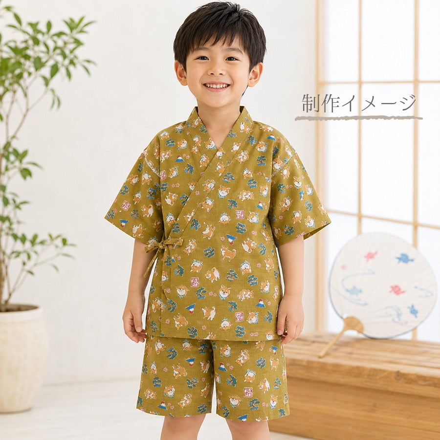 和柄コットン生地 柴犬びより(おうど色) 10cm単位 切り売り 和風柄ドビー生地 和調木綿プリント KOKKAコッカ shiba japan